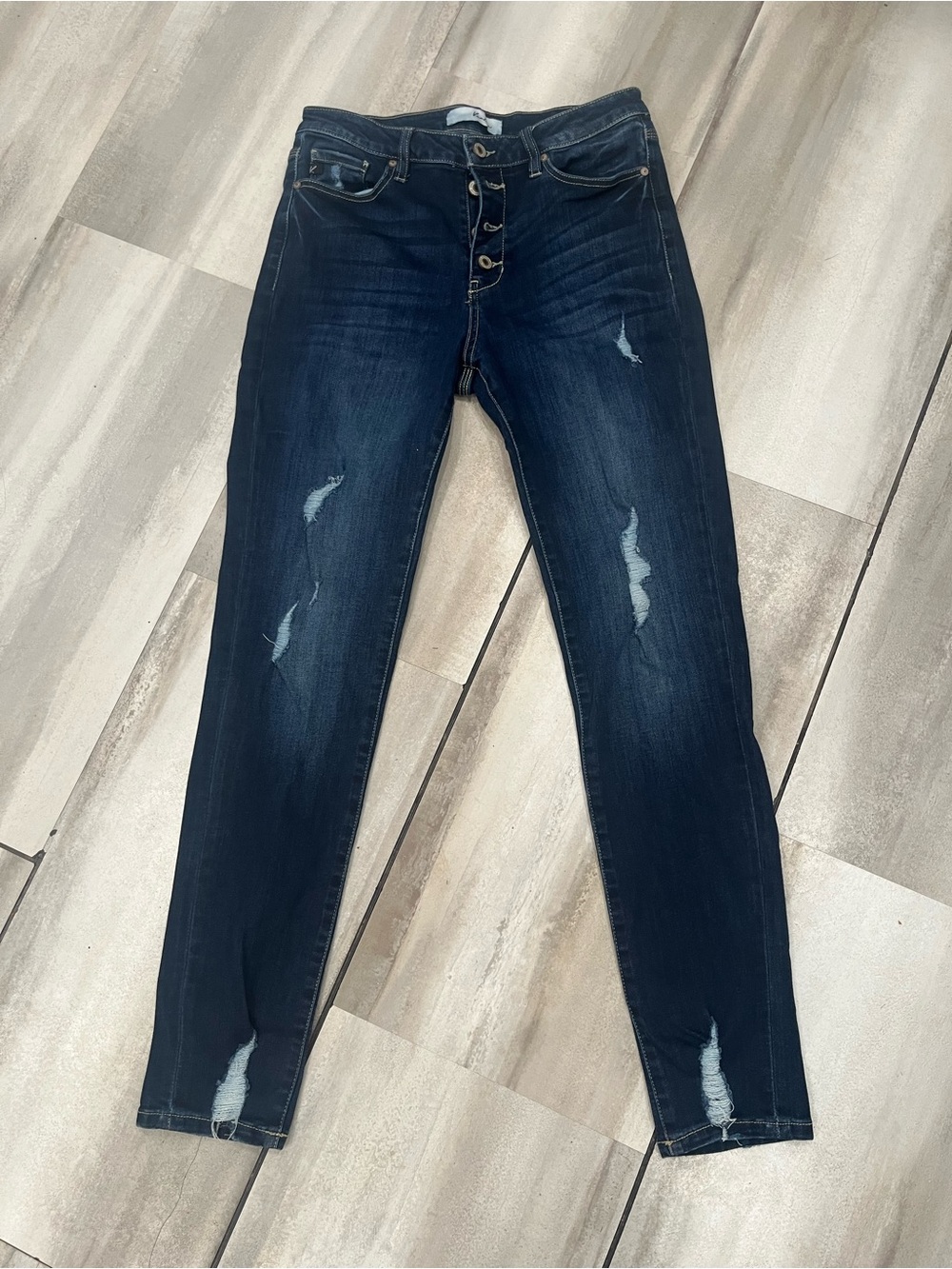 Kancan Dark Blue Distressed Skinny Jeans-Size 11-Back to School, Concert